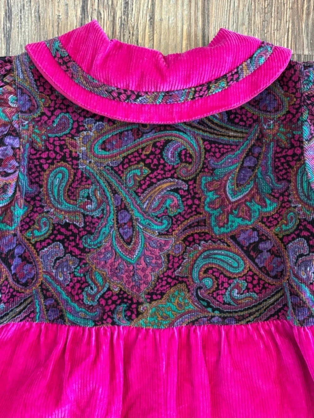 Vtg Kids Corduroy Jumpsuit Jumper Romper Girls 3T Pink Colorful Paisley Cottage